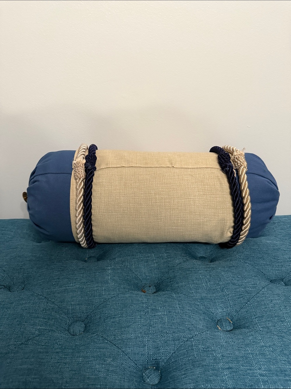Blue and Beige Decorative Bolster Pillow - Picture 2 of 6